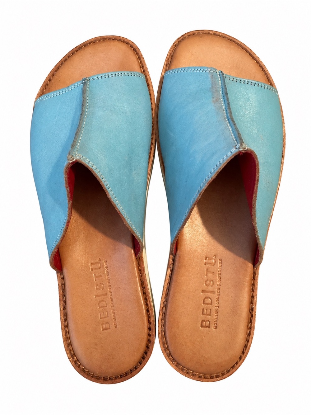 BED|STÜ Fairlee II Platform Slide Sandals Blue Leather Size 9.5
